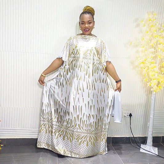 :
✨ Luxe Silk Bubu – White & Gold